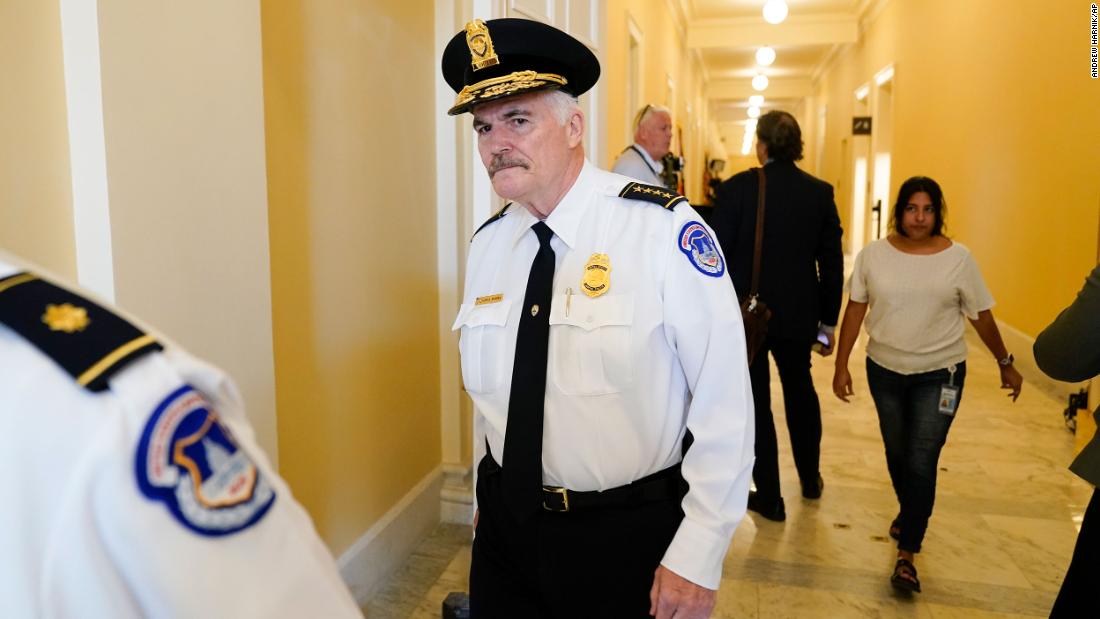 US Capitol Police Chief Tom Manger walks outside the hearing room on June 9.