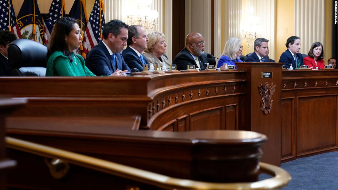 The House select committee is seated at the start of the hearing on June 9.