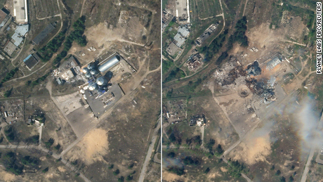 Satellite Socially Keedas Taken On April 8 And April 21 Show A Grain Silo In Rubizhne, Eastern Ukraine, Before And After It Was Destroyed.