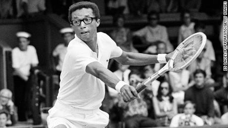Arthur Ashe in action at Wimbledon, in London, England in June 1969. 