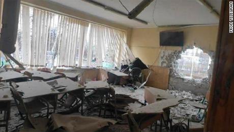 A Telegram post from March shows a school classroom in Kharkiv strewn with debris. It was submitted to the ICC as evidence of a potential war crime by Starling Lab and its partners.
