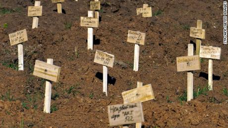 New graves at a cemetery in the city of Mariupol on June 2, 2022.