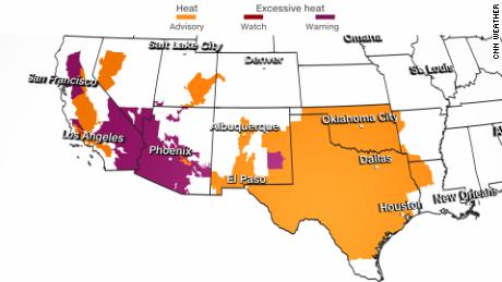 On Saturday, more than 60 million people are under heat alerts from California to Louisiana.