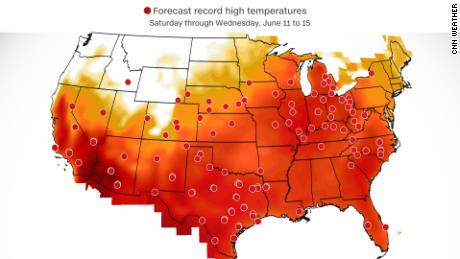 Several dozen cities could see record high temperatures set between Saturday, June 11, and Wednesday, June 15.