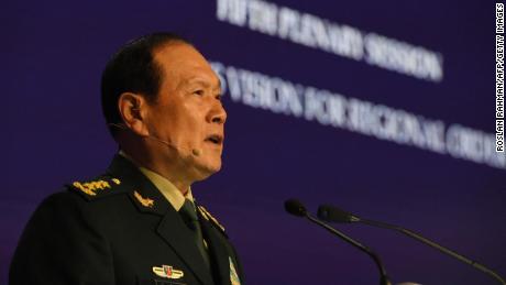6月12日，中國國防部長魏鳳和在新加坡香格里拉對話峰會上發表講話。