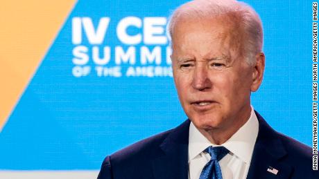 LOS ANGELES, CALIFORNIA - JUNE 09: U.S. President Joe Biden gestures as he speaks at a session of the CEO Summit of the Americas hosted by the U.S. Chamber of Commerce on June 09, 2022 in Los Angeles, California. The CEO Summit entered its second day of events alongside the Summit of the Americas, which is hosting leaders from across the Western Hemisphere. (Photo by Anna Moneymaker/Getty Images)