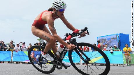 Sprigg competes in the women's triathlon at the 2016 Rio Olympics.