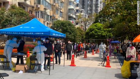 The community testing site at Serenitie Wang&#39;s residential compound on April 4, 2022. The city initially told the residents the lockdown would be lifted on April 5; in fact it lasted until June 1. 