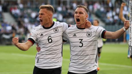 Joshua Kimmich (left) scored Germany&#39;s first goal against Italy. 