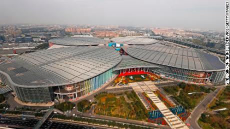 An aerial view of the National Exhibition and Convention Center in Shanghai - the &quot;lucky clover&quot;.