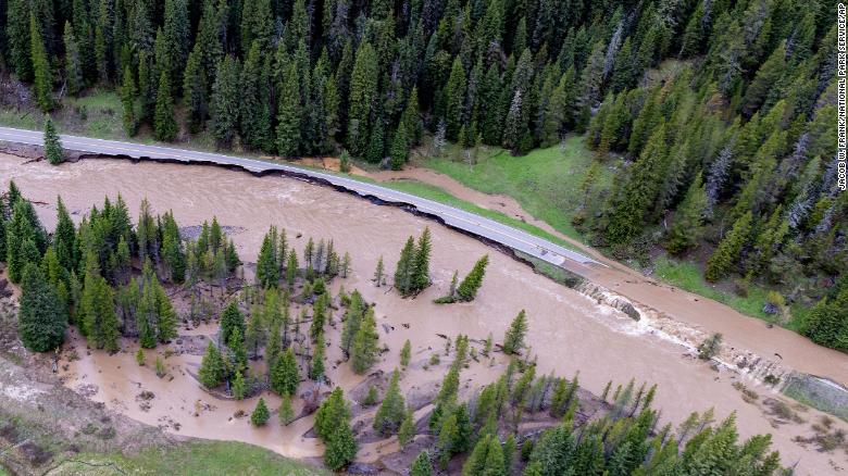 The North Entrance Road of Yellowstone was severely damaged by flooding June 13.