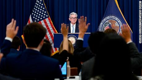 US Federal Reserve Chair Jerome Powell speaks at a news conference on interest rates, the economy and monetary policy in June after the Fed announced the most aggressive interest rate increase in nearly 30 years.