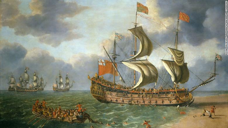 Dutch painter Johan Danckerts depicted &quot;The Wreck of the Gloucester off Yarmouth, May 6, 1682.&quot; 