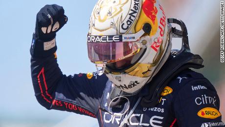 Max Verstappen celebrates after winning the Canadian Formula 1 Grand Prix.