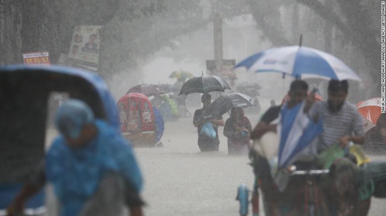 Monsoon rains left homes underwater in Sylhet, Bangladesh.