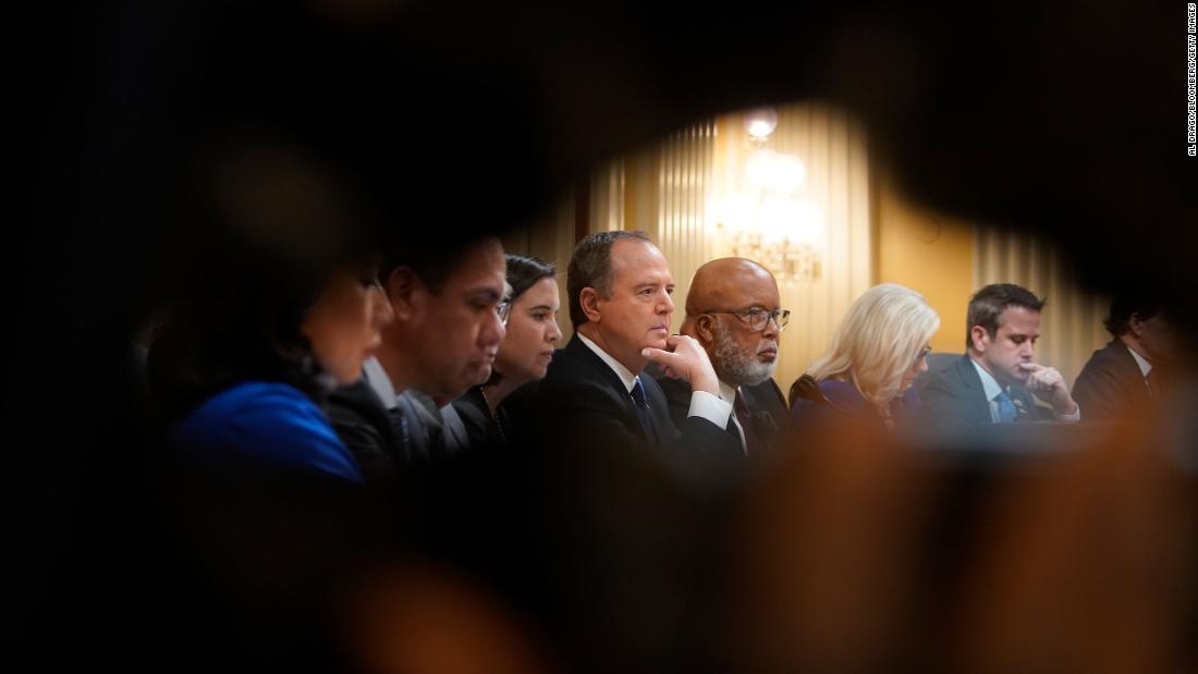 US Rep. Adam Schiff, a Democrat from California, is seen at center with his hand on his chin during the June 21 hearing. &lt;a href=&quot;https://www.cnn.com/politics/live-news/january-6-hearings-june-21/h_7553a8b338ef39a835f7d4d25801c479&quot; target=&quot;_blank&quot;&gt;Schiff played a lead role in the hearing.&lt;/a&gt;