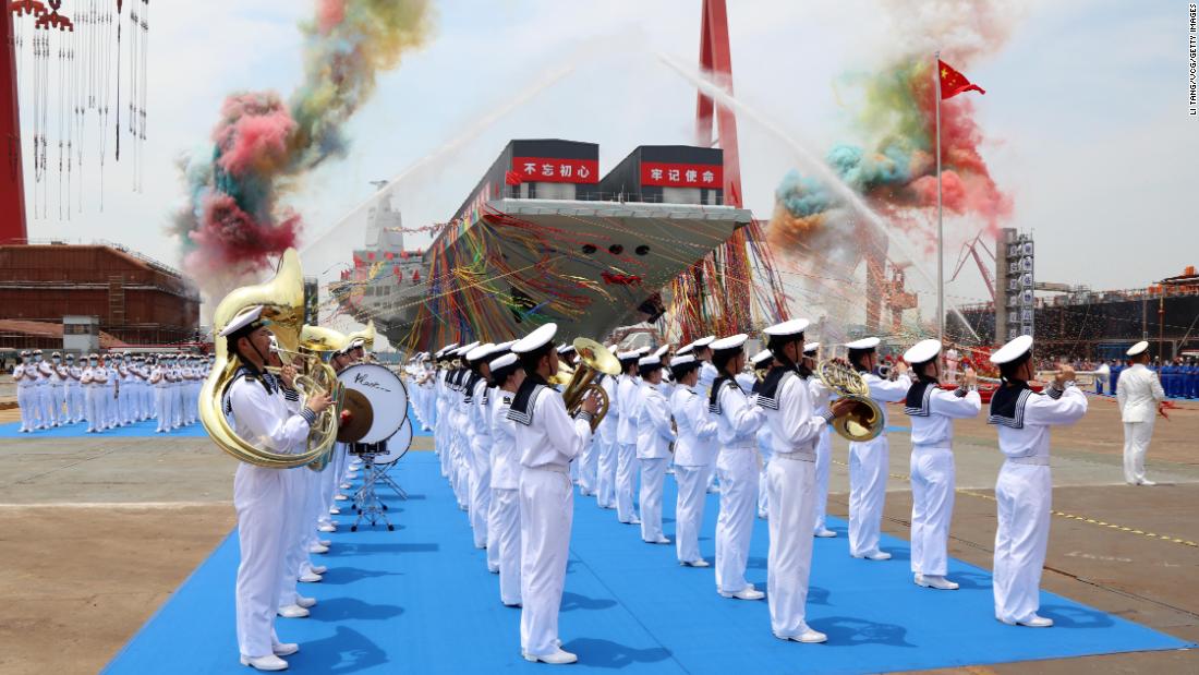 The launch ceremony for China&#39;s third aircraft carrier, the Fujian, at Jiangnan Shipyard in Shanghai, on June 17.