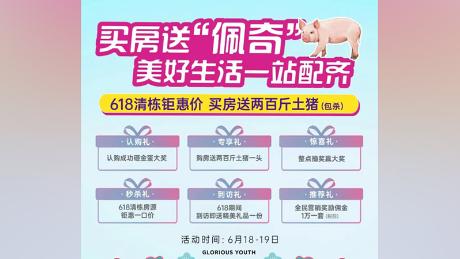 Poly Real Estate bir reklamda, ev alıcılarına Jiangsu eyaletindeki bir proje için 200 kedilik bir domuz hediye edeceğini söyledi.