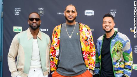 Dwyane Wade (left), Carmelo Anthony, and CJ McCollum (right) attended the 39th Food &amp; Wine Classic in Aspen, Colorado
