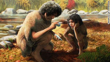 Shown here is an artist&#39;s reconstruction of how the hand tools may have been used by early humans. 