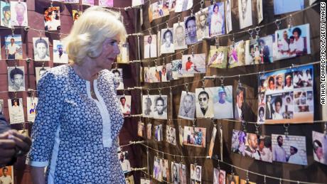 Camilla, Duchess of Cornwall, visiting the memorial to the victims of the Kigali genocide.