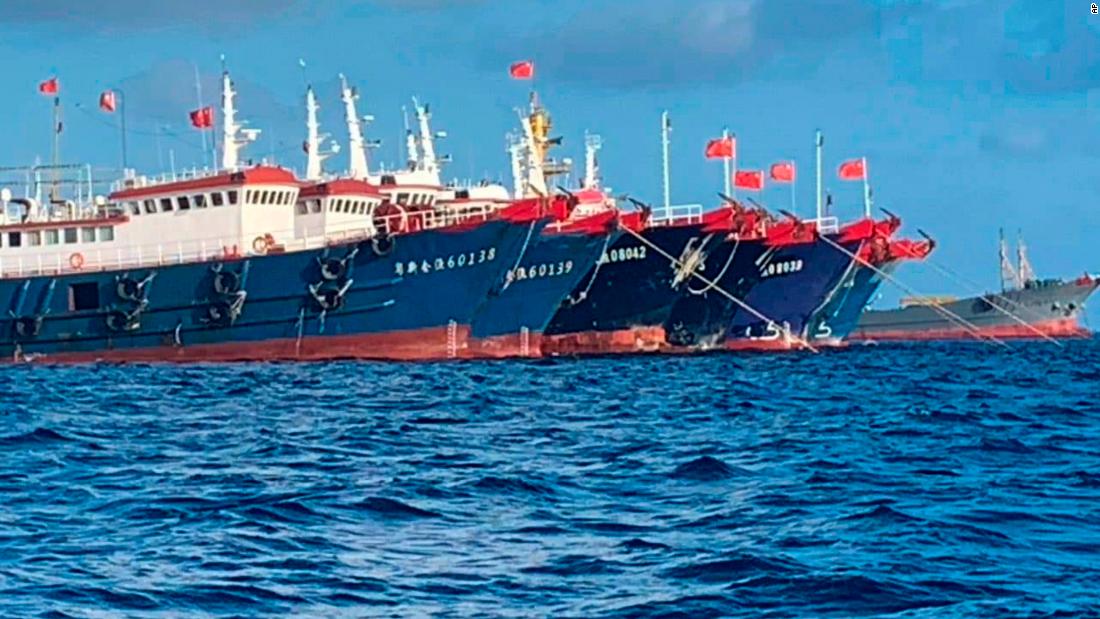 Chinese vessels  moored at Whitsun Reef in the South China Sea in 2021.