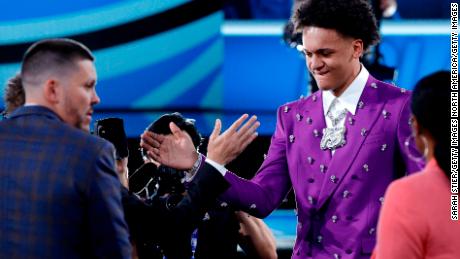 Paolo Banchero reacts after being drafted first overall by the Orlando Magic.