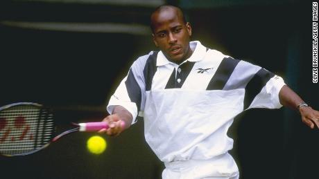 Mel Washington in action during Wimbledon at the All England Club in London. 