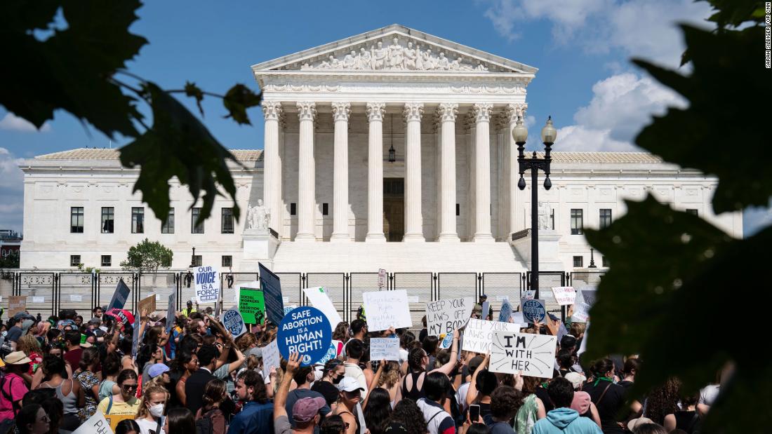 Pro-abortion protesters gather for a demonstration outside the Supreme Court on Friday.