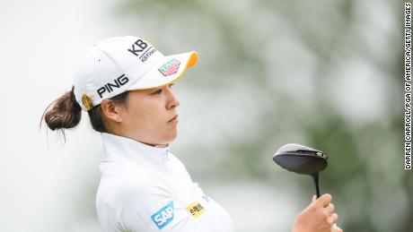 Chun hits his first first-round tee shot on Thursday.