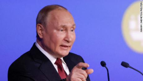Russian President Vladimir Putin speaks at the St. Petersburg International Economic Forum in Russia on June 17. 