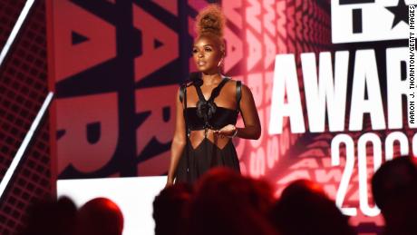 Janelle Monáe speaks onstage during the 2022 BET Awards in Los Angeles on Sunday.