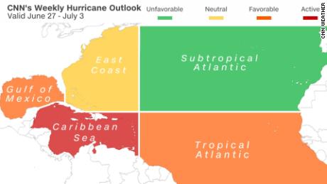 CNN Meteorologists are expecting favorable conditions for tropical development across the Gulf of Mexico, Caribbean Sea, and tropical Atlantic this week. The Caribbean Sea however, could see an active storm over the next few days.