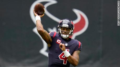 Deshaun Watson, seen here playing for the Houston Texans in 2020, faces a possible suspension from the NFL pending the league&#39;s investigation 