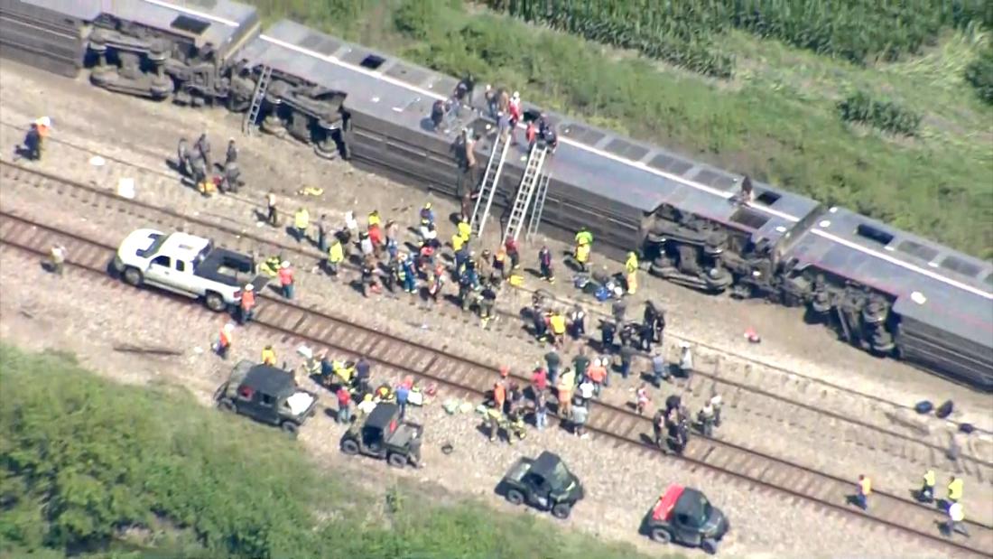 See aerial footage of damage from Amtrak train derailment  – CNN Video