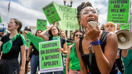 Abortion rights demonstrators in front of the US Supreme Court on June 24, 2022.