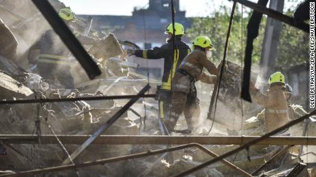 Mandatory Credit: Photo by OLEG PETRASYUK/EPA-EFE/Shutterstock (13008270l)
Firefighters clean the rubble of the destroyed Amstor shopping mall in Kremenchuk, Poltava Oblast, Ukraine, 28 June 2022. At least eighteen bodies were found dead at the scene, the State Emergency Service (SES) of Ukraine said in a Telegram post, and at least 58 injured following Russian airstrikes on the crowded shopping mall. The one-story building of a shopping center was hit by Russian rockets on 27 June in the afternoon.
At least 18 dead after rockets hit Kremenchuk shopping center, Kyiv, Ukraine - 28 Jun 2022