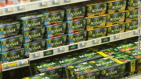 Containers of Dannon Activia Yogurt can be seen on a supermarket shelf in 2009.