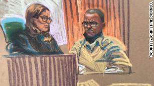 Kelly and the judge seen in a sketch of the sentencing.