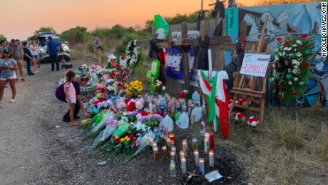A makeshift memorial set up on road where truck was found. (Nicole Chavez/CNN)
