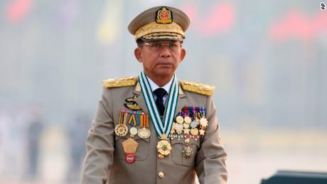 Myanmar&#39;s Commander-in-Chief Senior General Min Aung Hlaing on Armed Forces Day in Naypyidaw, Myanmar, on March 27, 2021. 