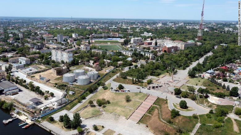 An aerial view shows the city of Kherson on May 20, 2022, amid the ongoing Russian military action in Ukraine. 