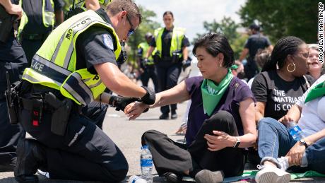 Rep. Judy Chu, D-Calif., is arrested by Capitol Police with over a hundred people during an act of civil disobedience during a protest for abortion-rights, Thursday, June 30, 2022, in Washington.