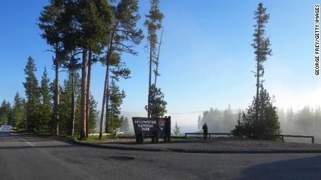 The South entrance to Yellowstone National Park is pictured on June 22, 2022, in Wyoming. 