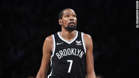 Kevin Durant looks on against the Boston Celtics during Game 3 of the Eastern Conference first round in the 2022 NBA Playoffs.