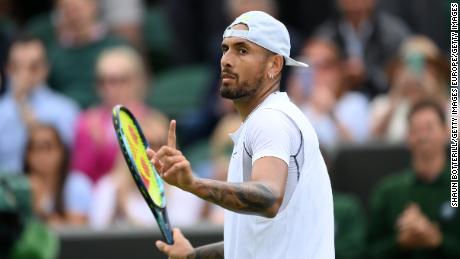 Kyrgios celebrates match point victory over Krajinovic in less than 90 minutes. 
