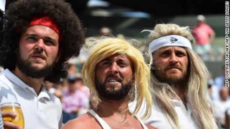 Spectators in fancy dress as their tennis icons at Wimbledon 2017. 