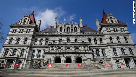 FILE PHOTO: A general view of the New York State Capitol in Albany, New York, U.S., March 3, 2021. REUTERS/Mike Segar/File Photo