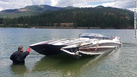 The boat is taken from the Pend Oreille River after it capsized. 