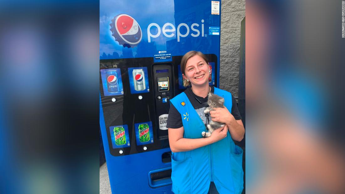 Firefighters came to the rescue of a kitten trapped in a Walmart Pepsi machine